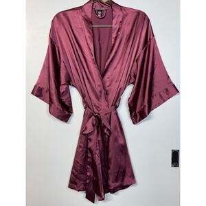 Victoria's Secret Robe Womens Extra Small Maroon Open Tie Satin Bath Spa